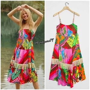 Anthropologie, Farm Rio Palila Fringed Midi Dress. Perfect condition.